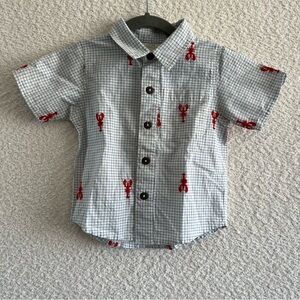 Blue Rooster New York Pink Chicken Embroidered Lobsters‎ Button Shirt Size 2T